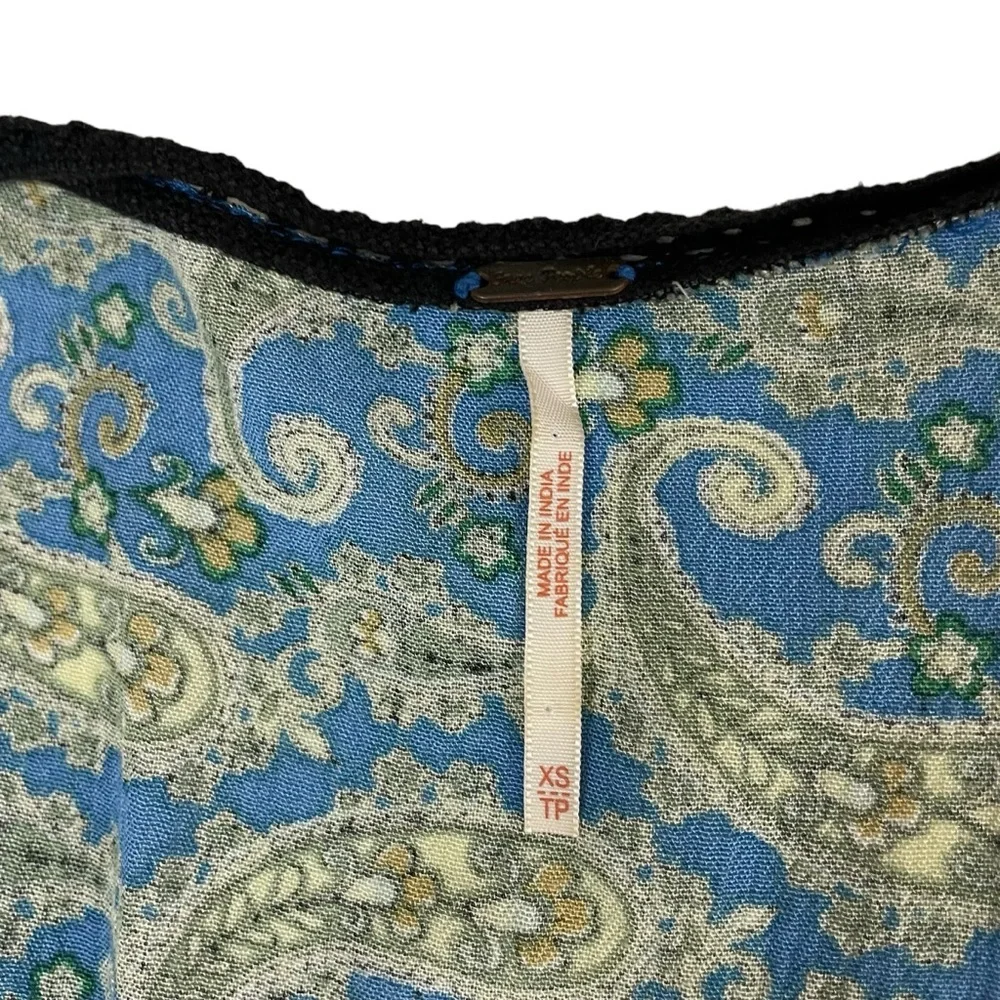 Free People Luna Scarf Print Tunic Ocean Blue Green